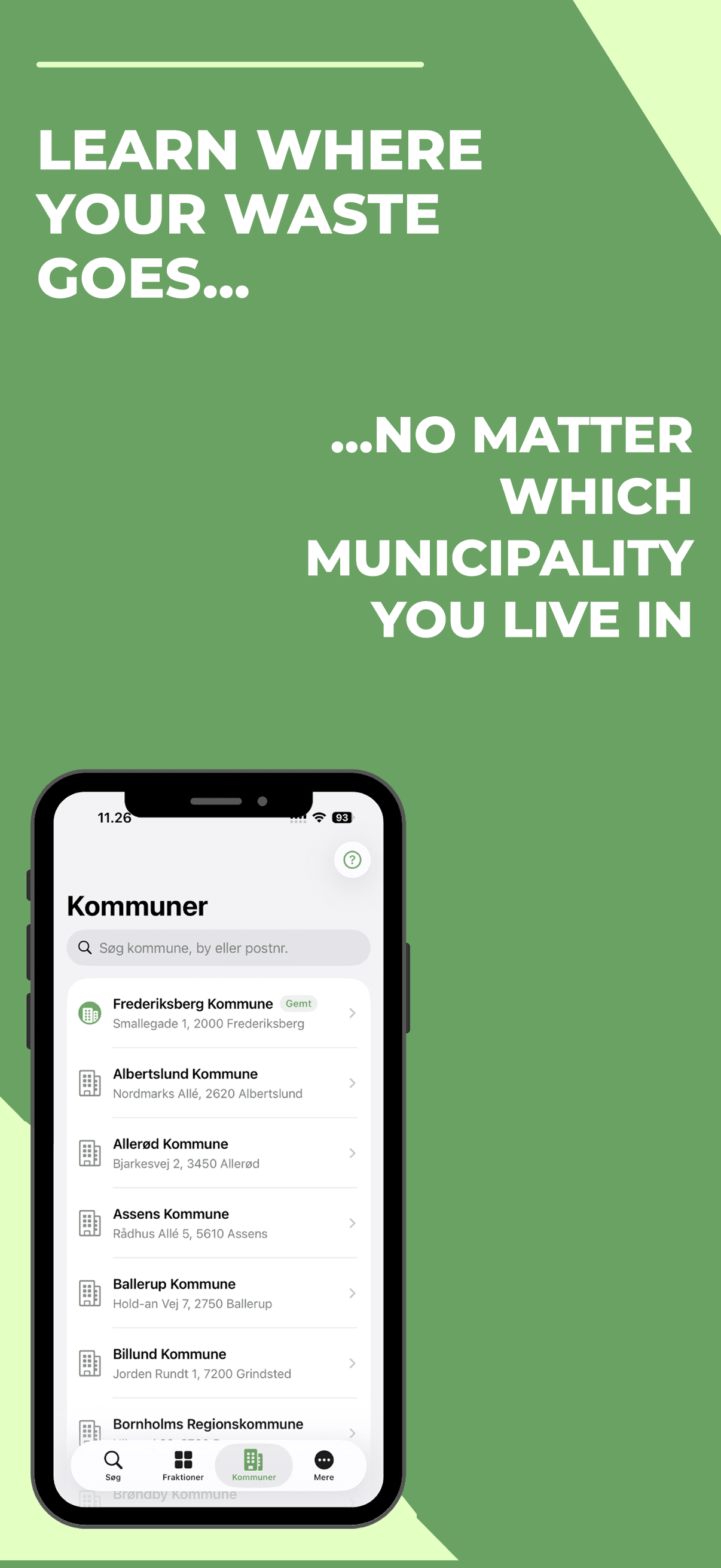 Municipality list in Affaldsguide Danmark