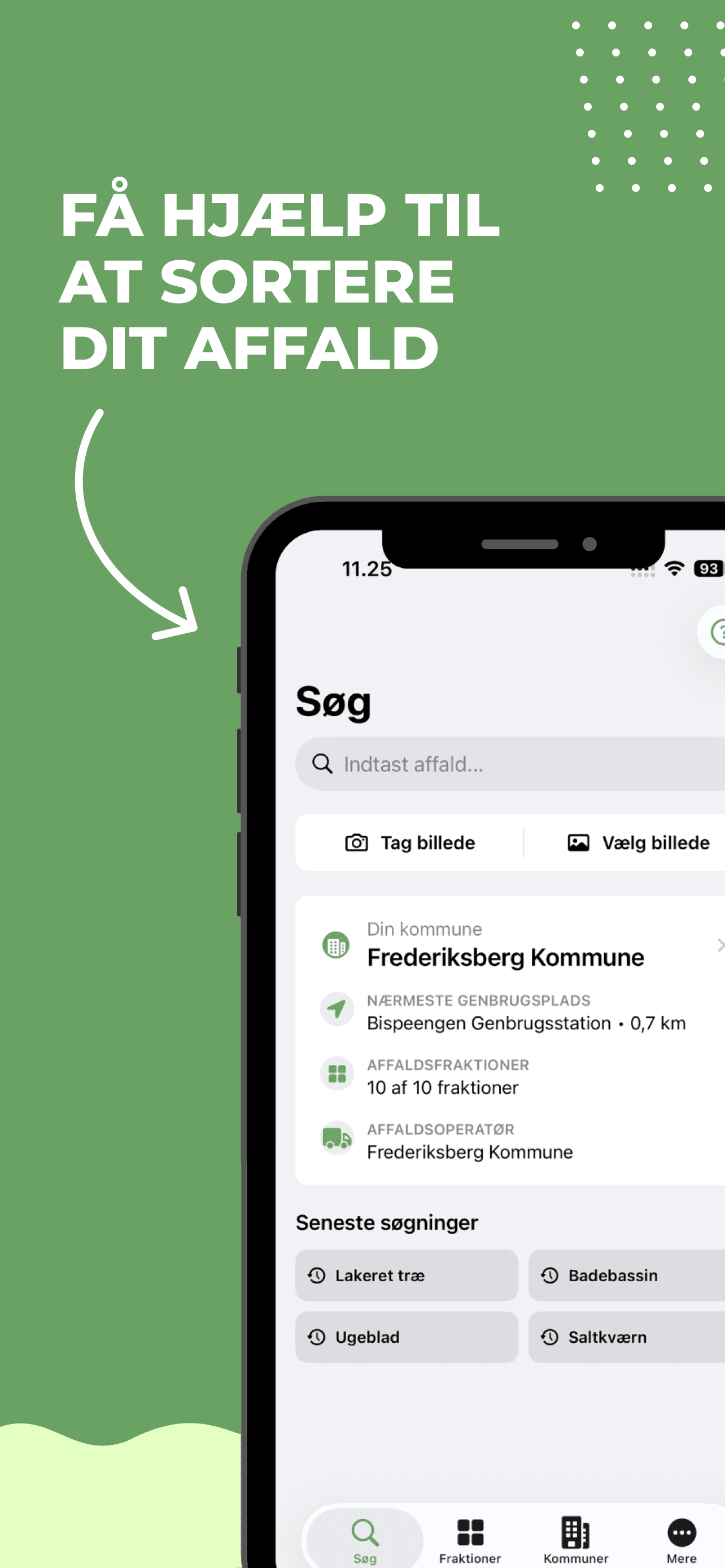 Søgesiden i Affaldsguide Danmark
